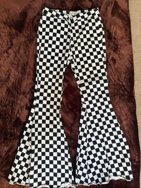 Black & White Checkered Flare Pants